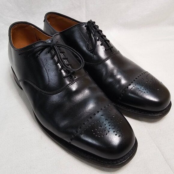 Allen Edmonds Dryden Medallion Shoes Black Leather Cap Toe Oxford Mens Size 9.5D - Picture 4 of 12